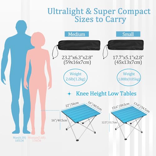 Image of Grope Small Folding Camping Table with Aluminum Table Top, Beach Table for Sand with Carrying Bag,Prefect for Outdoor, Picnic, BBQ, Cooking, Festival (Deep Blue-M)