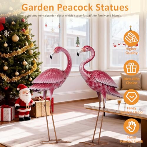 Estatuas decorativas flamencos metálicos para jardín 2 unidades miniatura 6