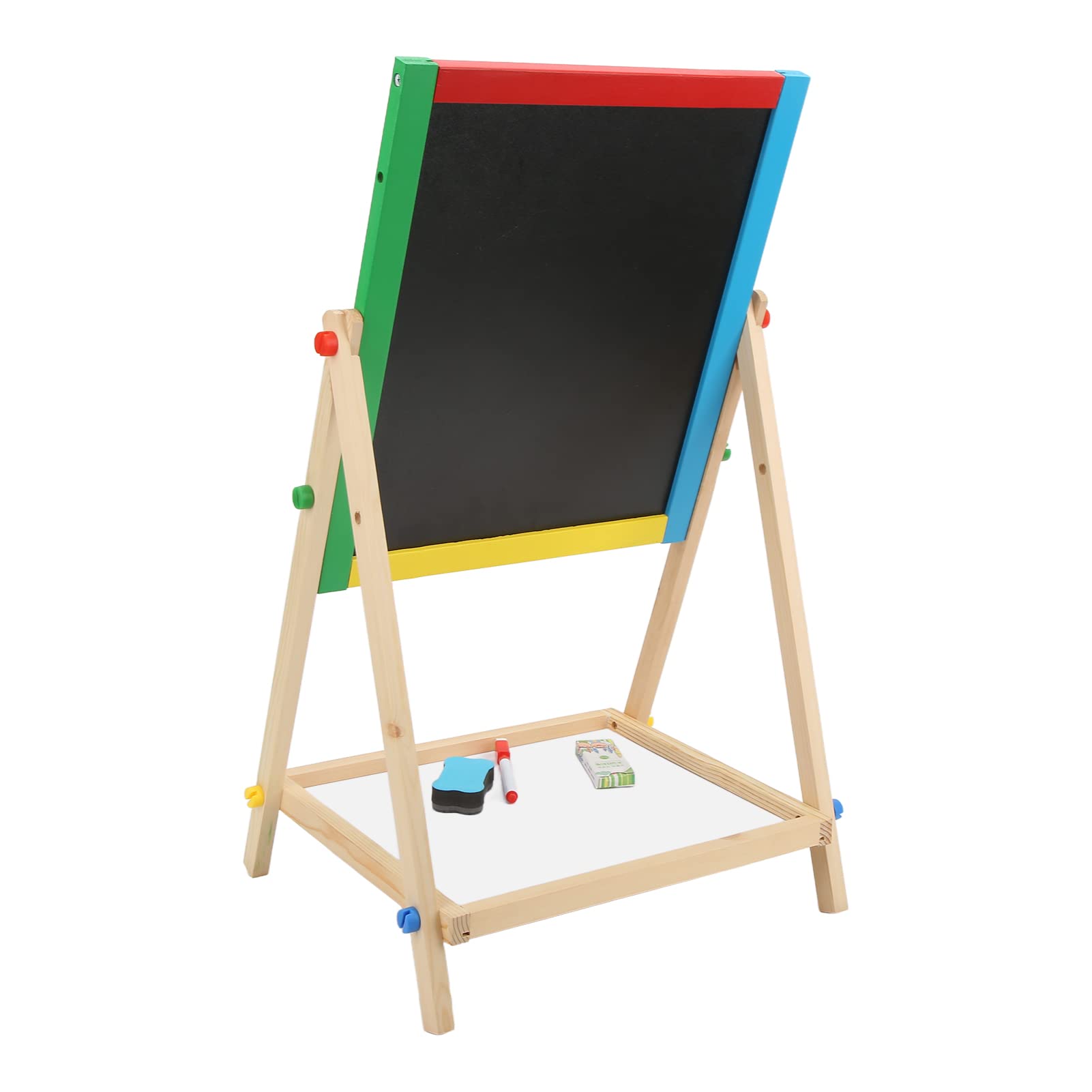 AMONIDA Tavolo da Disegno Multifunzionale in Legno a Doppia Faccia con Cavalletto Artistico per Giochi Creativi per Bambini Dai 3 Ai 12 Anni