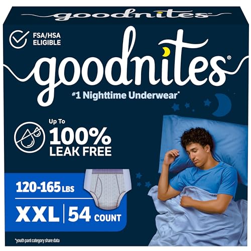 Goodnites Boys Nighttime Underwear Size XXL (120-165 lbs) 54 Ct Packaging May Vary