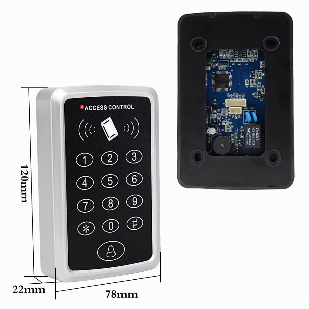 Kit de Sistema de Control de Acceso de Puerta Impermeable Teclado RFID Lector de Tarjetas 125KHz + Fuente de Alimentación DC12V 3A + 15pcs Llavero, Sin Cerraduras Eléctricas