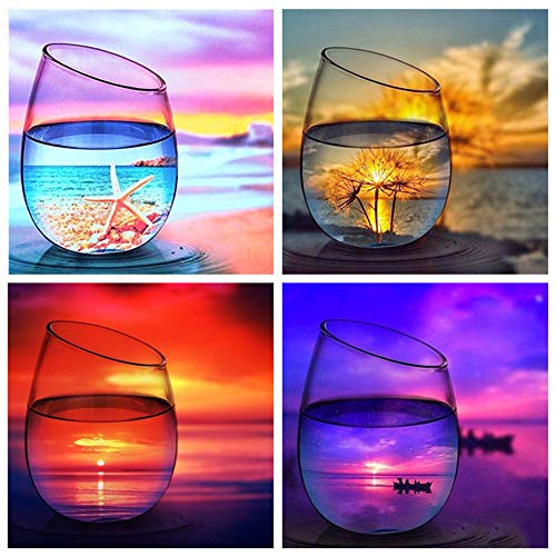 4 Pack 5D DIY Diamond Painting Set Full Drill Paint Crystal Rhinestone Pictures for for Adults Kids Set Cup for Home Wall Decor (30X30CM/12X12inch)