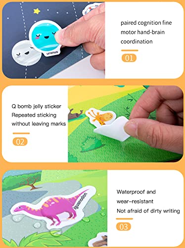 Image of Jelly Reusable Sticker Books, Portable Travel Toys Sticker Activity Book for Kids 3+ Year Old Girls Boys, Animal Insect Sea Ocean Space