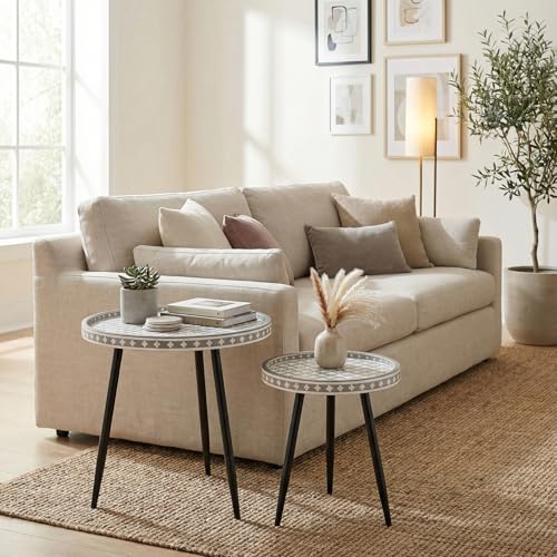 Image of Wakefit Wooden Side Table | End Tables for Living Room & Bedroom | Resin Top Accent Tables with Metal Legs | Modern Space Saving Decor | Premium Sofa Side Tables | Easy Assembly | Moscara
