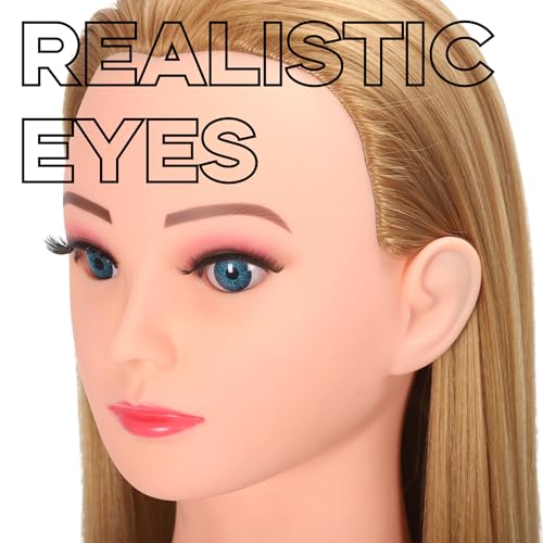 Mannequin Head Human Hair Female 80% Human Hair Mannequin Head Hair Styling Cosmetology Manikin Head Doll Head for Hairdresser with Clamp Holder and Tools