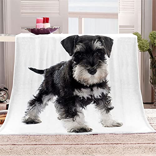 Chickwin Manta de Franela para Cama, 3D Perro Cachorro Impresión Mantas Franela Invierno Manta de Felpa Suave Cálidas Mantas de Cama/Sofá para Adultos y Niños (Schnauzer,130x150cm) Cover