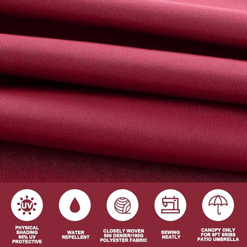 Jorohiker 9ft Patio Umbrella Replacement Canopy,Outdoor Table Market Yard Umbrella Top for Outdoor Umbrella Canopy with 8 Ribs (Wine Red)