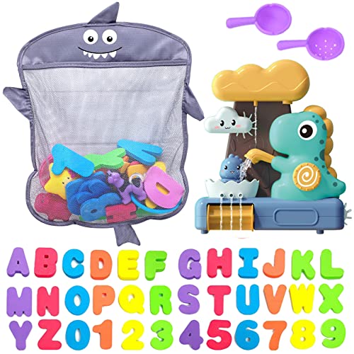 Comfylife Baby Bath Toy Organizer - Shark Bath Toy Storage + Dinosaur Water Toy - Shower Or Bathtub Toy Organizer With Foam Numbers & Letters & Dino Toy… #TOP8