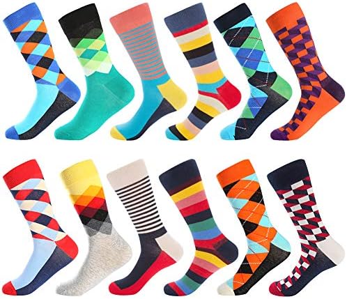 Men's Fun Dress Socks, Colorful Funky Socks for Men, Fancy Novelty Funny Patterned Casual Combed Cotton Office Socks,Mid Calf Cool Crazy Socks Unique & Striking Design