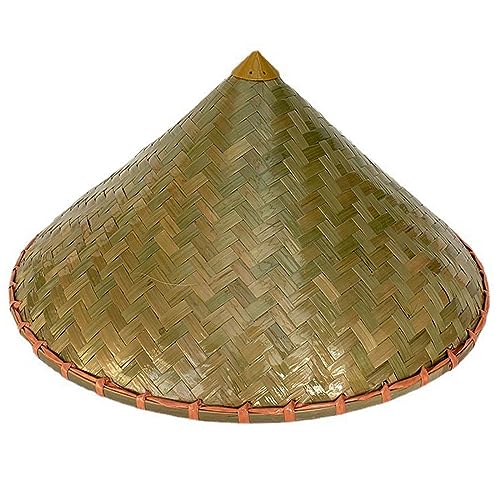 Aouzsta Oriental Bamboo Hat for Women Men Sun Protective Conical Hat Breathable Wide Brimmed BambooWoven Cosplay Coolie Green