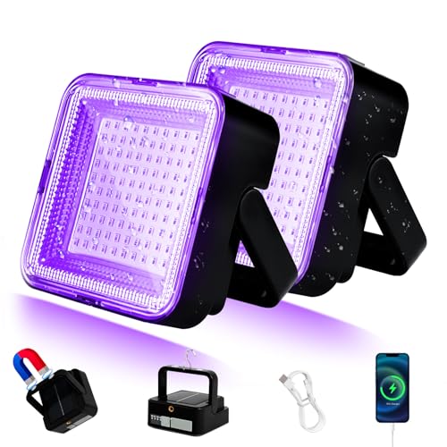 Image of Benss 2 Pack 5000mAh Battery Powered Led Black Light, IP66 Waterproof, 120 LED for Halloween Party, Glow in The Dark, Fluorescent Poster, Stage Lighting, Aquarium, Body Paint, Neon Glow