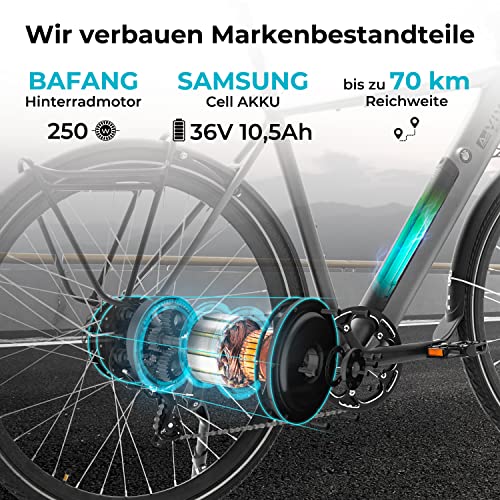 AsVIVA Urban E-Bike BC1-B of BC1-C Pedelec E-bike, 28 inch, grijs, hoogwaardige elektrische fiets met extra sterke accu… - Afbeelding 4