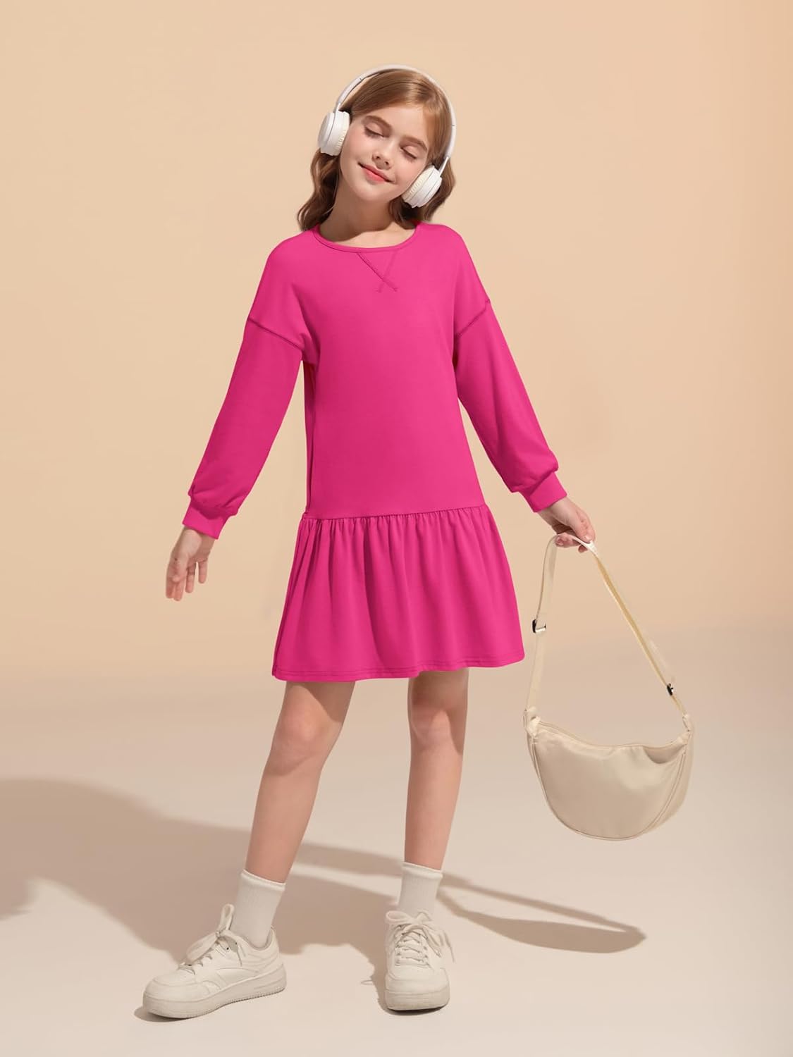 Haloumoning Girls Long Sleeve Dresses Sweatshirt Dress Kids Casual Crewneck Rib Knit Mini Dress 5-14 Years - Image 4
