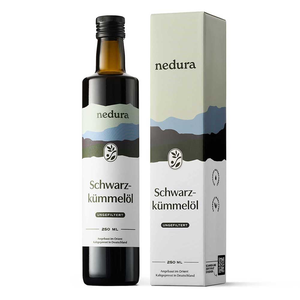 nedura® Schwarzkümmelöl kaltgepresst (ungefiltert) 250ml – mit hohem Thymochinongehalt - 100% naturrein, zertifiziert - täglich frisch & schonend gepresst - direkt aus eigener Manufaktur
