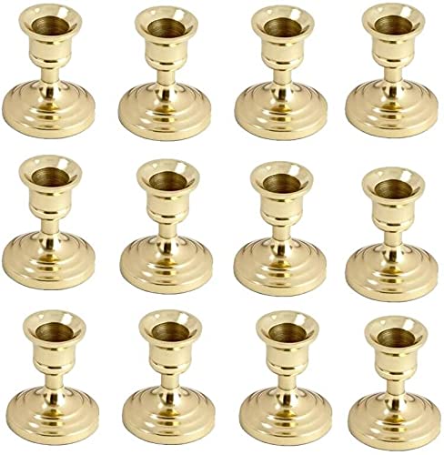 12 Packs Gold Candles Holder With World's Strongest Suction Cups Set Decorations,Taper Candles Candlestick Bulk For Wedding/Table/Window/Halloween/Christmas Decor Decorative #TOP1