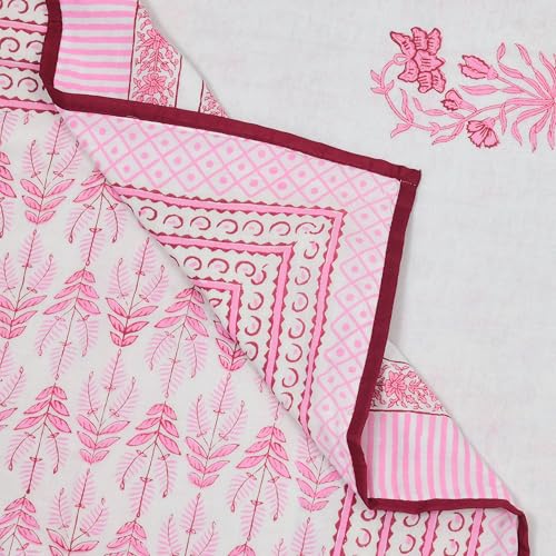 Image of BLOCKS OF INDIA Hand Block Printed Cotton Single Size Reversible Malmal Dohar for Summer (Maroon Leaf)| TC - 200