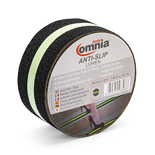 OMNIA TOOLS lumen antislipband voor binnen en buiten | zelfklevend 50 mm x 5 m zwart/geel