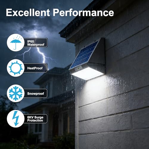 Image of Lightdot 6-Pack Solar Wall Pack Light, 100W HPS Eqv 5000K Dusk-to-Dawn | Motion sensor, IP65 waterproof, 12 inchx11 inch glass solar panel, for porch, fence, garage, warehouse