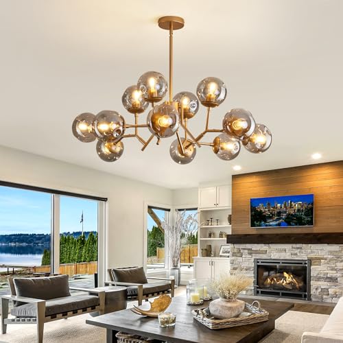 Image of UOFUS 12-Light Modern Gold Sputnik Chandelier with Glass Globe