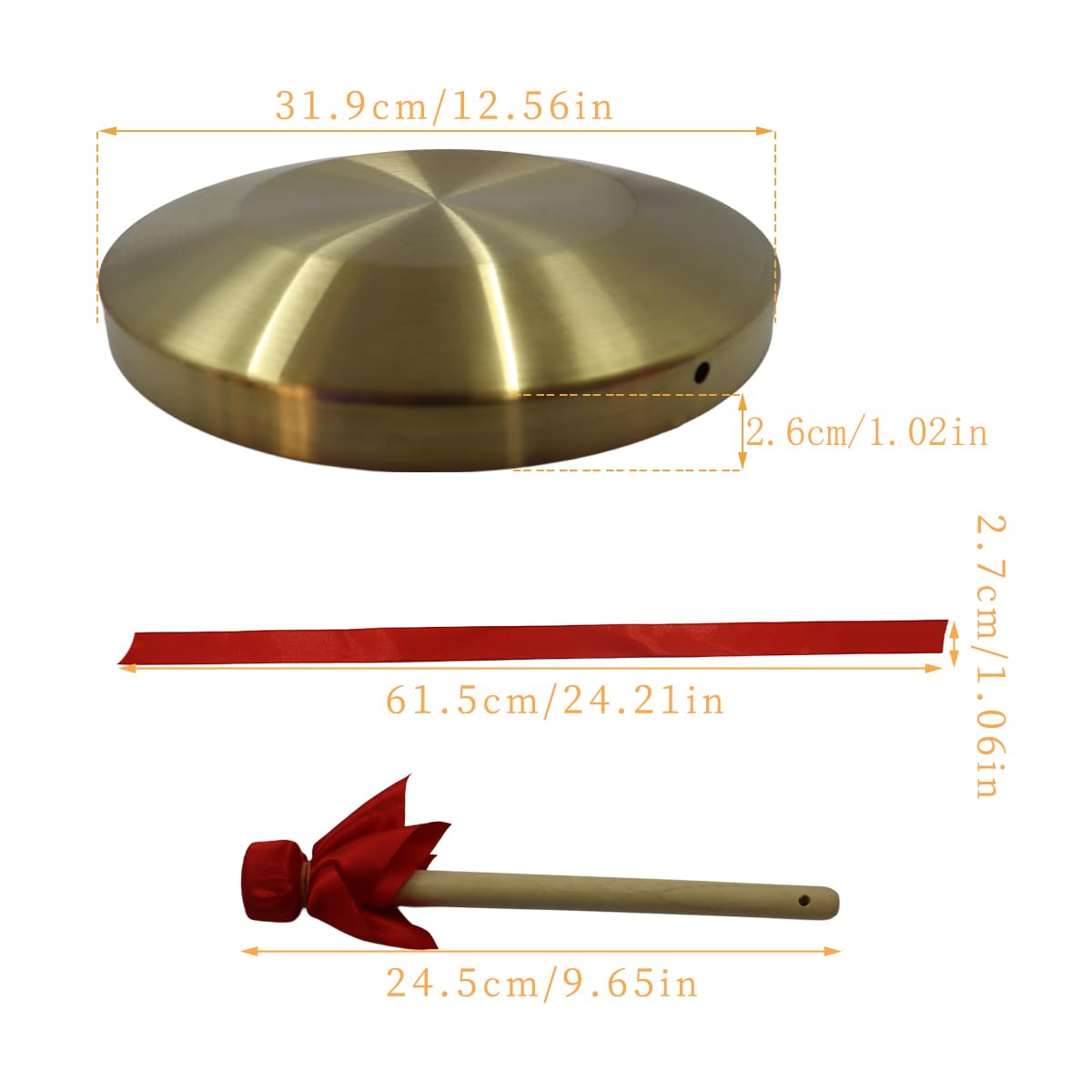 Hand Gong Becken 32 cm Messing Kupfer Gong Kapelle Oper Schlaginstrument mit rundem Spielhammer