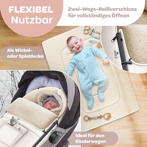 Kidiz® Babyfußsack Winterfußsack Kinderwagen, Universal Fußsack Buggy/Babyschale mit Lammfleece, 3- & 5-Punkt-Gurt, wasserdicht, winddicht… – Ansicht 6