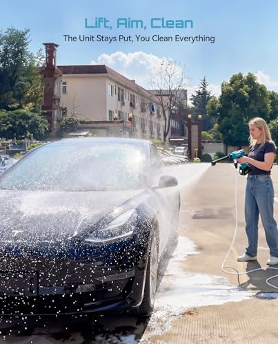 Image of SEESII Cordless Portable Washer, Electric Power Washer with 4000mAh Battery, Lightweight Washer Gun with 6-in-1 Nozzle & 27FT Hose, Handheld Power Cleaner for Car, Driveway, Garden, Patio & Fence