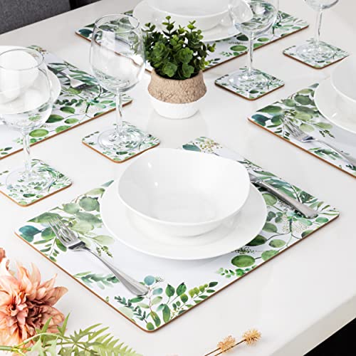 Set Of 6 Cork Placemats And Coasters (12 Pieces) - Heat Resistant Cork Placemats 16" X 12" Hard Placemats Cork Backed With Matching Gift Box - Wipeable Placemats #TOP2