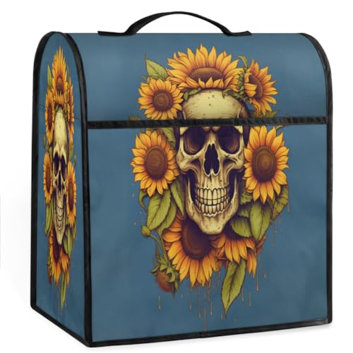 Coffee Maker Cover Sunflower Skull Kitchen Appliance Covers Small Appliance Covers Blender Cover Juicer Cover Dust Covers for Kitchen Appliances with Top Handle and Pockets,Washable,C100