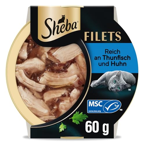 SHEBA Filets Adult Katzenfutter in Sauce mit Huhn und Thunfisch 16 x 60g Schale