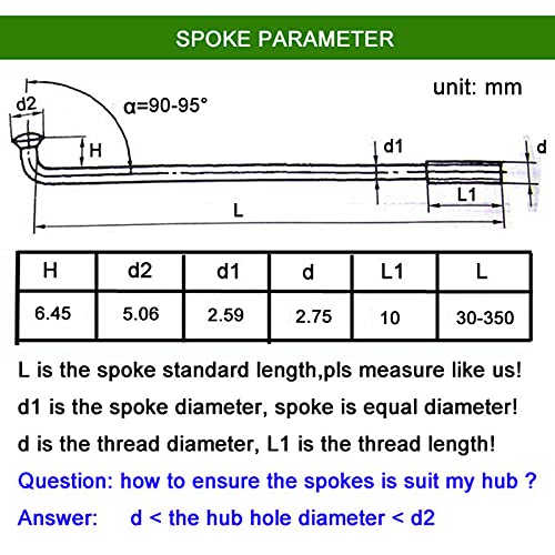 Fahrradspeichen,Speichen 40 stücke Elektrische Fahrradspeichen 12g Durchmesser 2,6 mm Elektrische Fahrrad-Radspeichen 304 Edelstahl-Spitzenspeichen Länge 152mm-196mm