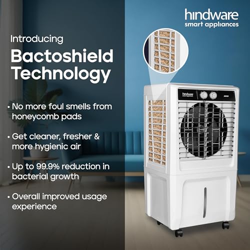 Image of Hindware Smart Appliances Xeno 55L Personal Air cooler | Fan Based | 13 Inc. Fan Blade and Ice Chamber | White & Grey