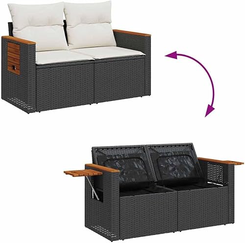 Miniatura 6 de 5-Piece Garden Sofa Set in Black and Cream White, Modular Outdoor Furniture with Weather-Resistant Design, Hidden Storage Compartments for Patio