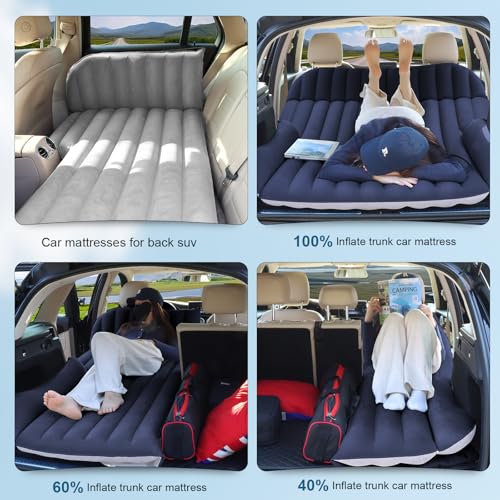 Ciremiv Auto Matratze mit Doppelseitiger, Dicker Beflockung,Auto Luftmatratze mit Pumpe und Eingebautem Kissen/Auslaufsichere, Bequeme, Langlebige Autobett,Car Bed für Autocamping, Roadtrip