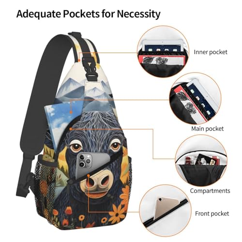 Bolso bandolera con estampado de vaca para mujer y hombre miniatura 4