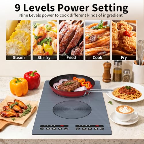 Image of VBGK induction cooktop,110V 2300W double burner hot plate with LED touch control, 9 Power Levels, Kids Lock & Timer, OverheatProtection,2 burner induction cooktop