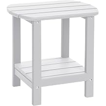 Adirondack Outdoor Side Table, 16.5 HDPE Small Patio Table with Storage Shelf, Weather Resistant End Table for Porch, Pool & Yard White
