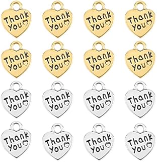 SUPERFINDINGS 160pcs Heart Pendant Tibetan 12x10x2mm Tibetan Style Alloy Charms with Word Thank You Antique Silver & Antique Golden for Necklace Jewelry Making, Hole: 2mm