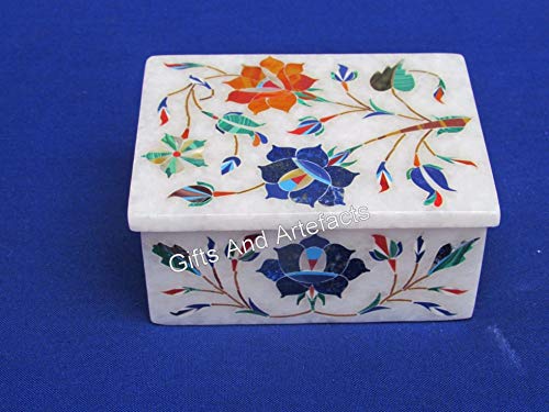 Boîte à bijoux floral marbre blanc 10,2x7,6 cm coffret table - 5