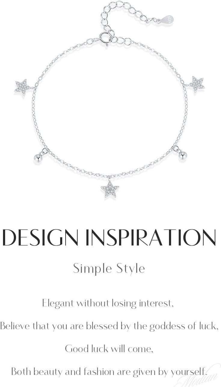 S925 Sterling Silver Star Charm Bracelet for Women – Chic Beaded Bracelet Chain with Dainty CZ Stone,Star Pendant Bracelet - Image 6