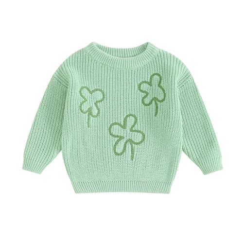 Girls St Patricks Day Outfit Girls Green Sweater Clover Pullover Sweatshirt St Patricks Day Toddler Girl Outfit(A-Green,3-4T)