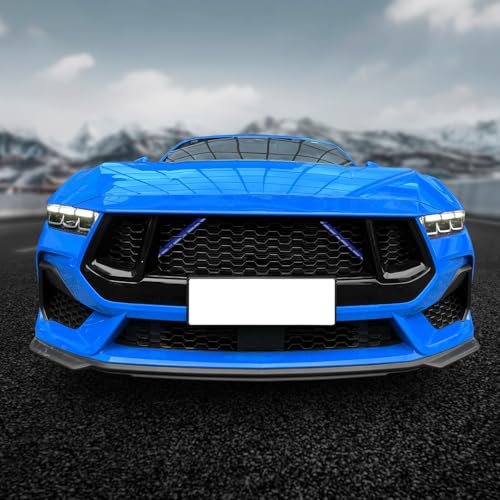Image of KUNGKIC For 2024 2025 Mustang Grill Inserts Trims ABS V Brace Stripes Wrap Covers Exterior Car Accessories (Blue)
