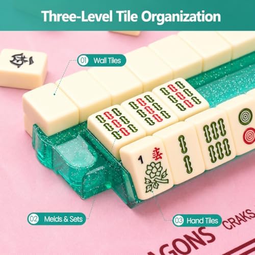 Acrylic Mahjong Racks with Pushers,Set of 4,18.5-Inch,Green Glitter Design - 4
