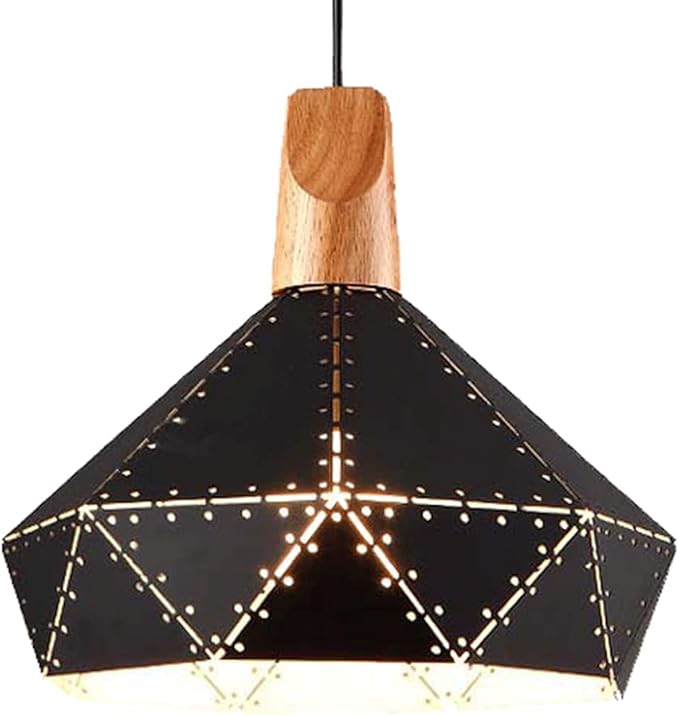 SHUANGZ Amerikaanse Industriële Kroonluchter Houten Plafond Hanglamp Retro Lampenkap Semi-ingesloten Installatie For Kitchen Island Dining Living Room E26 Base, Black