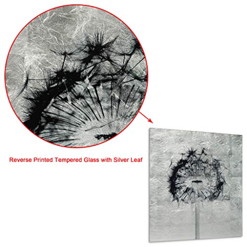 Empire Art Direct Dandelion Wall Art Reverse Printed On Tempered Glass Leaf Ready To Hang,Living Room,Bedroom ＆ Office, 24" X 24" X 0.2", Black, Silver #TOP5