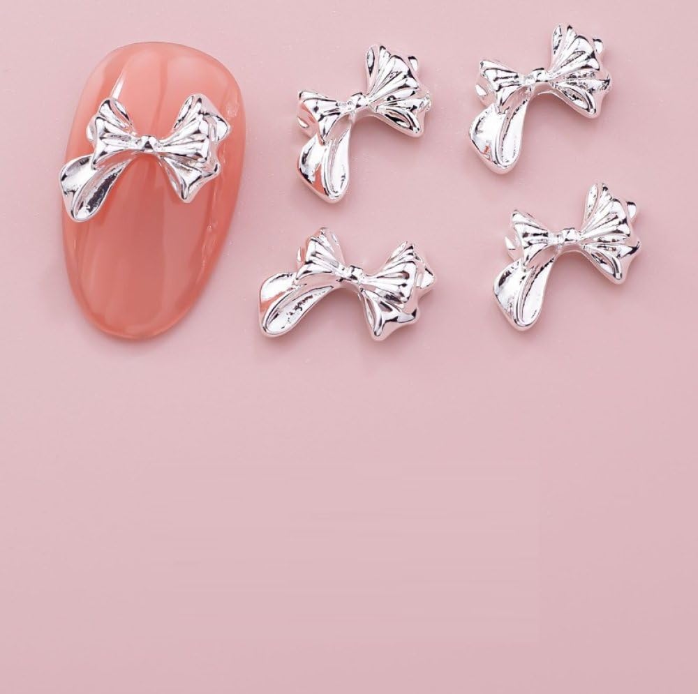 qbodp 50 Pcs Nail Decoration Fashion Nail Decoration Bow Decoration for Nail, Nail Supplies Nail Art Decoration Accessories,Silver