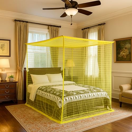 Image of Mosquito Net for King Size Bed & Double Bed, 6x7 ft, Wall /Hook Hanging, Premium Poly-Cotton Blend Fabric Foldable Machhardani (Neon Green - Frame Not Included)