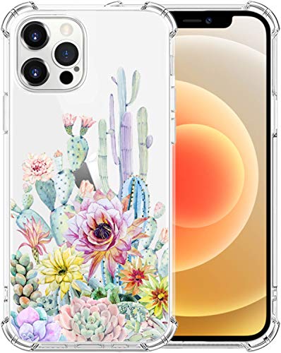 IiEXCEL iPhone 12 Case Cactus, iPhone 12 Pro Case Cactus, Prickly Pear Succulent Plants Clear Flexible TPU Bumper Protective Cover Case for iPhone 12 Pro/iPhone 12 5G 2020 6.1inch - Cactus