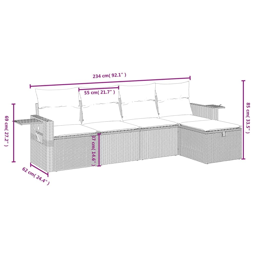 Set di mobili da giardino in polyrattan, 5 pezzi, modulare, 55 x 62 x 69 cm, altezza seduta 37 cm, resistente ai raggi UV, design moderno, per terrazza, giardino e piccoli balconi