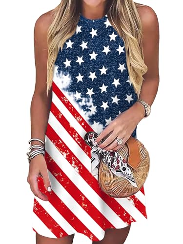 Image of VVNTY American Flag Tank Dress Women: 4th of July Shirts Sleeveless Patriotic USA Flag Tees Casual Summer Tanks Sundress