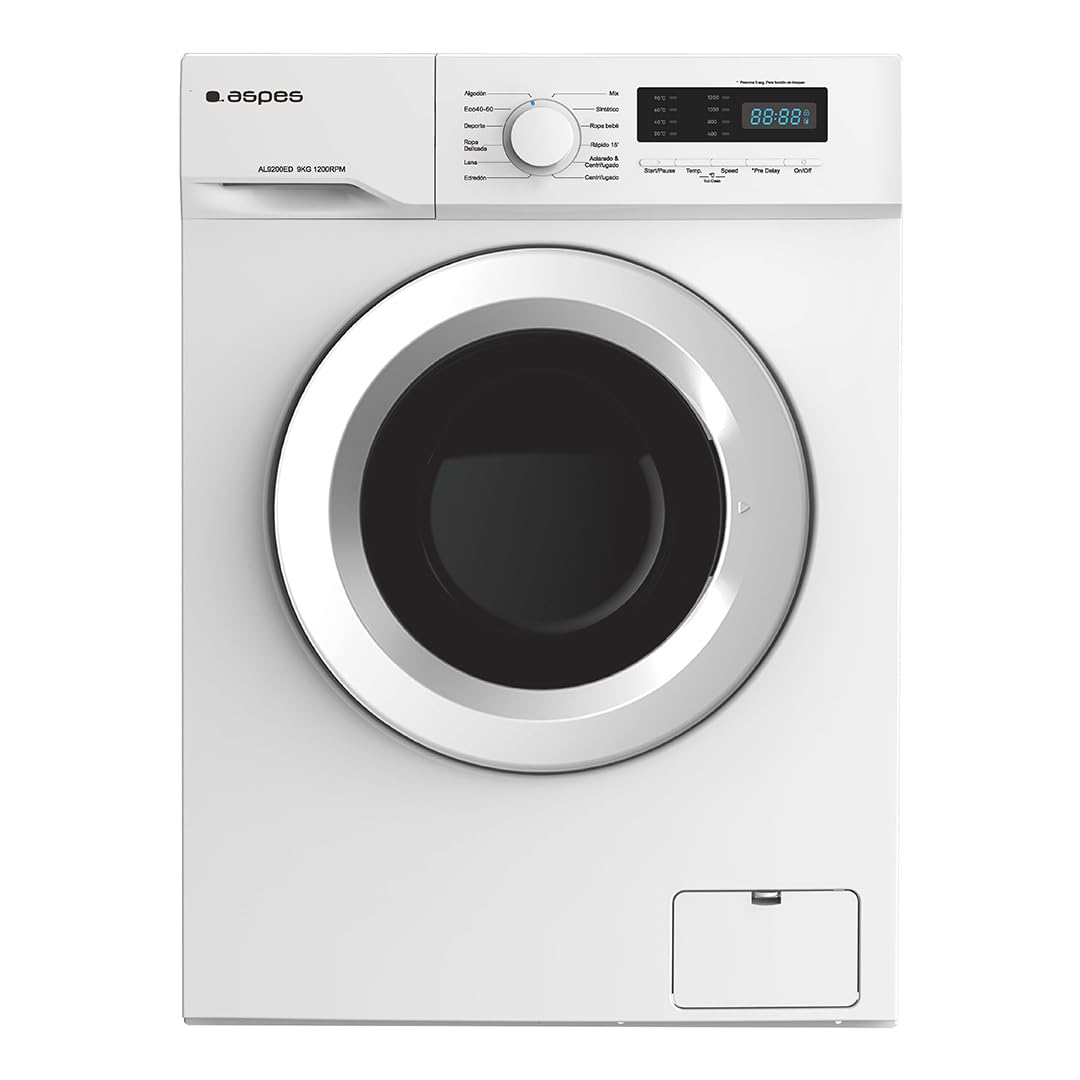 Aspes Lavadora 9Kg Carga Frontal Blanco AL9200ED. 2300W, 1200rpm, 12 Programas, Función Stop&Go, Clase de Eficiencia Energética E